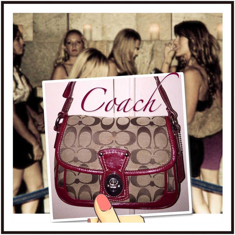 Coach Penny Flap Red Leather & Tan Jacquard Bag!